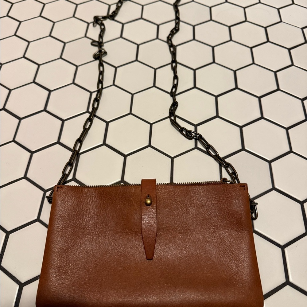 Madewell Tan Leather Crossbody Bag with Chain Strap